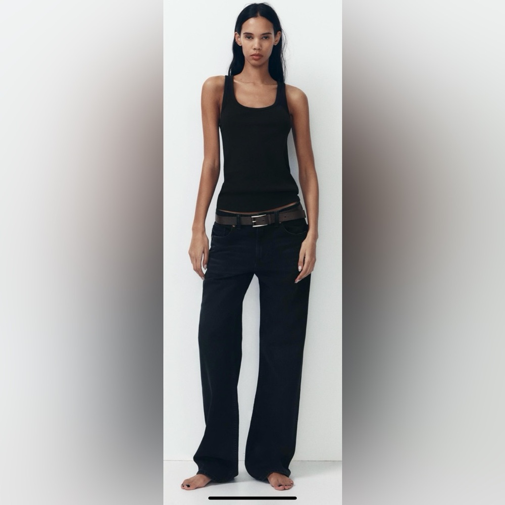 Zara TRF mid-rise wide leg jeans, black, NWT